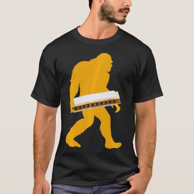 T-shirt Bigfoot Harmonica Sasquatch Harpist Français Harpe (Devant)