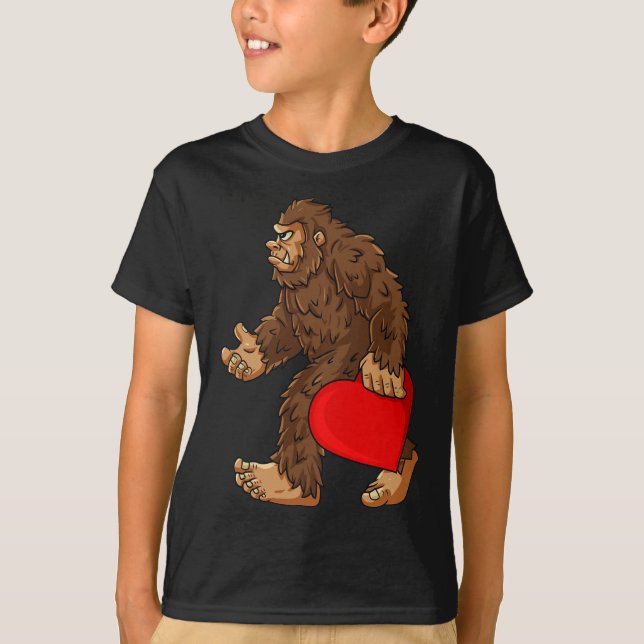 T-shirt Bigfoot Heart Valentine's Day Boys Girls Kids Sasq (Devant)