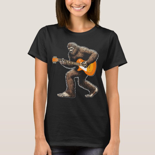 T-shirt Bigfoot jouant guitariste à gauche drôle (Devant)