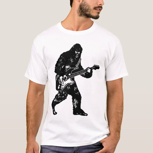 T-shirt Bigfoot jouant la guitare électrique Sasquatch V (Devant)