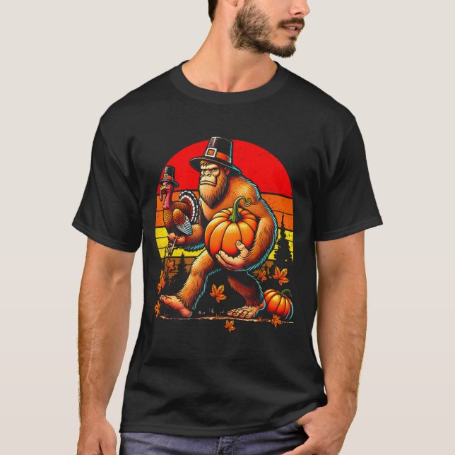 T-shirt Bigfoot Lgrim Turkey Pumpkin Thanksgiving Day Boys (Devant)