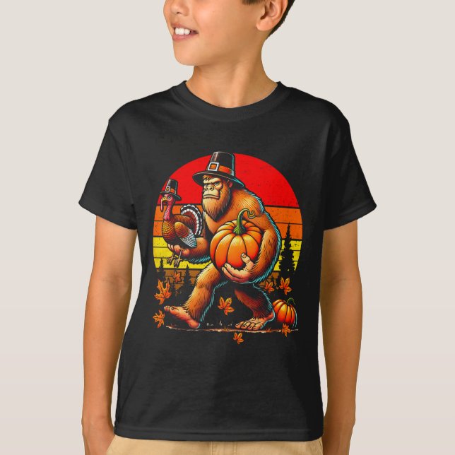 T-shirt Bigfoot Lgrim Turkey Pumpkin Thanksgiving Day Boys (Devant)