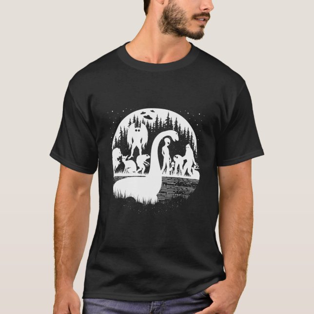 T-shirt Bigfoot Loch Ness Monster Moth Et Aliens Cryptides (Devant)