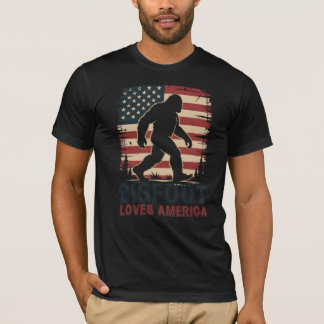 T-shirt Bigfoot Loves America, American Flag Sasquatch