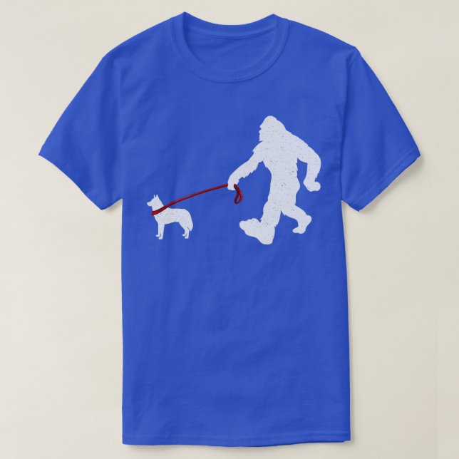 T-shirt Bigfoot Marcher Avec Chien Sibérien Husky Drôle Bi (Design devant)