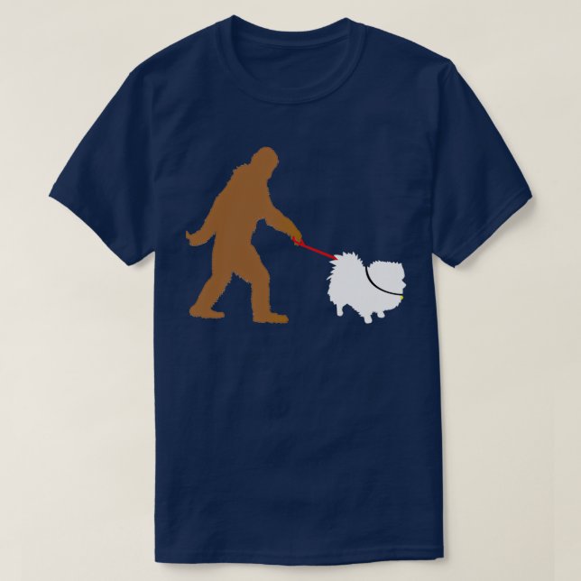 T-shirt Bigfoot marcher Chien Poméranien Sasquatch (Design devant)