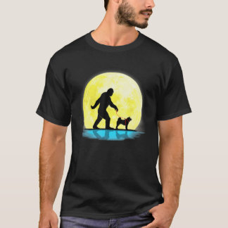 T-shirt Bigfoot mignon Marcher Akita Shiba Inu Pleine lune