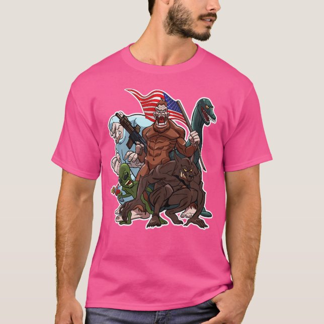 T-shirt Bigfoot Nessie Alien Werewolf Cryptid Forces Crypt (Devant)