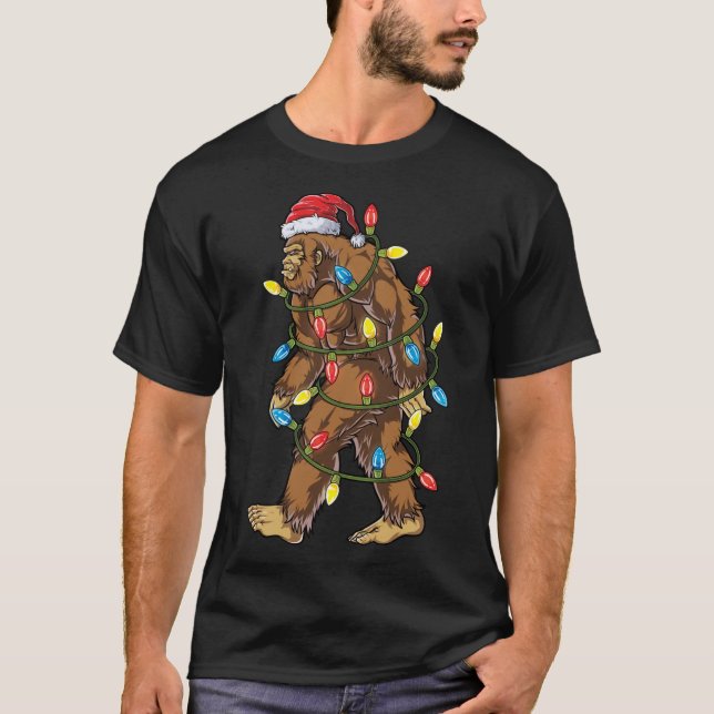 T-shirt Bigfoot Père Noël Christmas Tree Lights Xmas Sasqu (Devant)