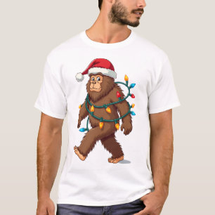 T-shirt Bigfoot Père Noël Guirlandes de Noël Arbre de Noël