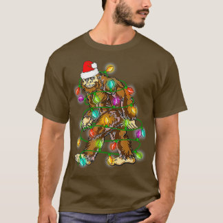 T-shirt Bigfoot Père Noël Les lumières des arbres de Noël