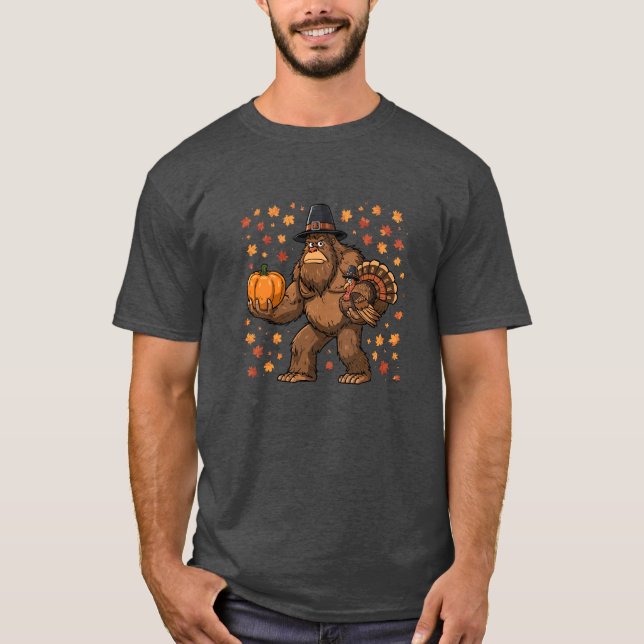 T-shirt Bigfoot Pilgrim Thanksgiving Turkey Pumpkin (Devant)