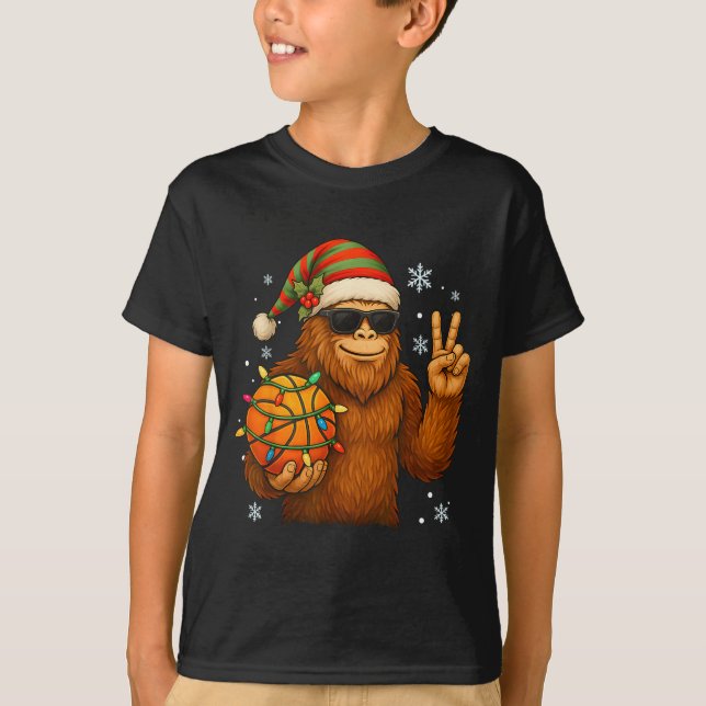 T-shirt Bigfoot Santa Basketball Christmas  (Devant)