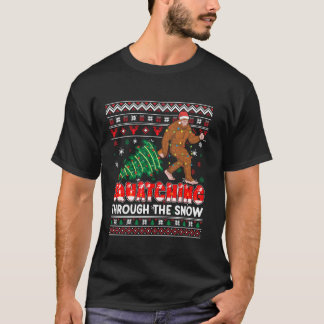 T-shirt Bigfoot Santa Hat Vilain Noël Light Tree Snowfl