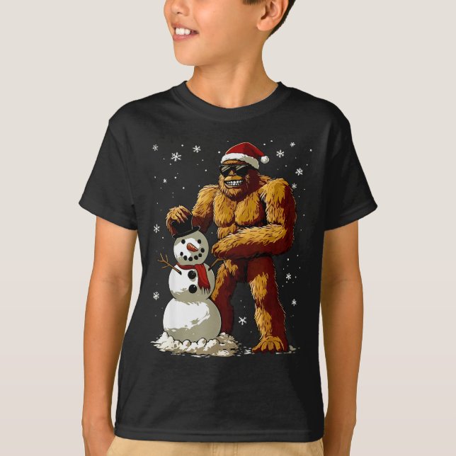 T-shirt Bigfoot Santa Snowman Kids Boys Men Xmas Christmas (Devant)