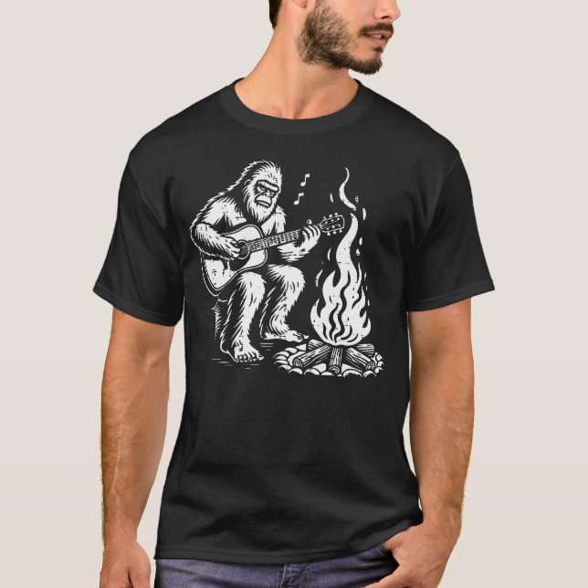 T-shirt Bigfoot Sasquatch Guitar Campfire Camping Men Wome (Devant)