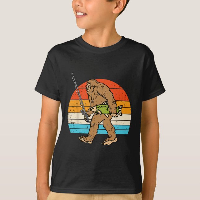 T-shirt Bigfoot Sasquatch Pêche Retro Pêcheur Hommes Femme (Devant)