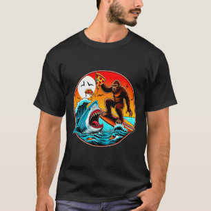 T-shirt Bigfoot Surfant Mangeant une Pizza Requin Attaque