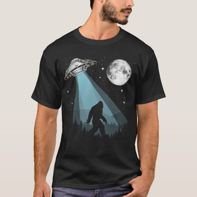 T-shirt Bigfoot UFO Conspiration Lune Étoiles Nuit Nature (Devant)