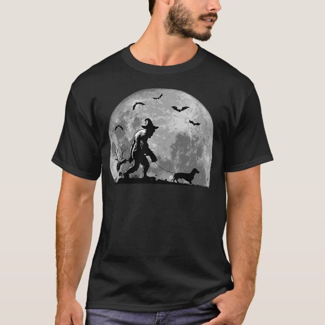 T-shirt Bigfoot Walking Dachshund Dog Sasquatch Halloween (Devant)