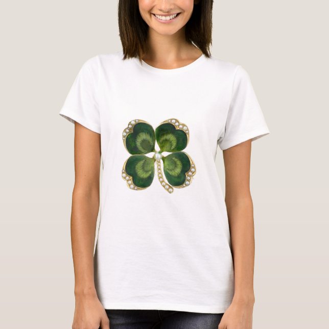 T-shirt Bijou Shamrock Gold Saint Patrick avec perles (Devant)