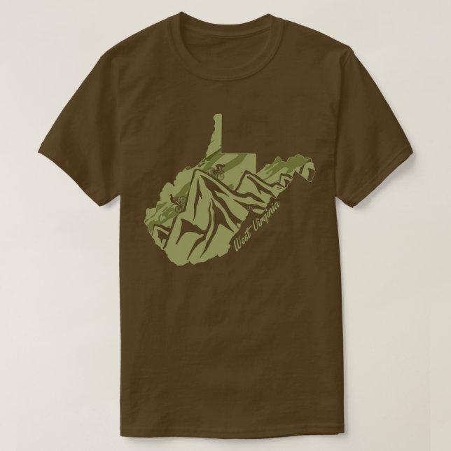 T-shirt Bike West Virginia State Outline Olive Mountain Bi (Design devant)