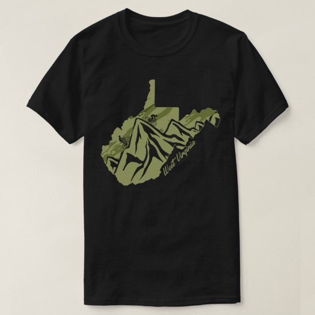 T-shirt Bike West Virginia State Outline Olive Mountain Bi (Design devant)
