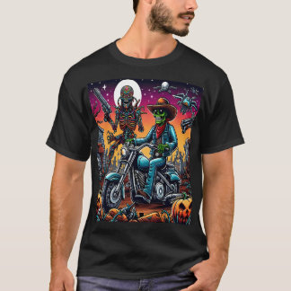 T-shirt Biker and Alien in Haunted Cemetery