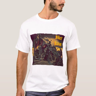 T-shirt Biker assis sur son Harley