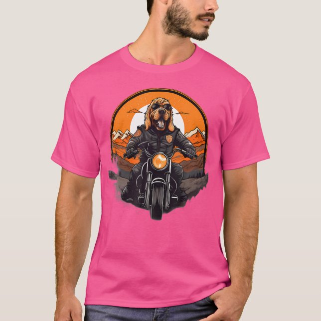 T-shirt Biker Bloodhound Chien équitation moto (Devant)