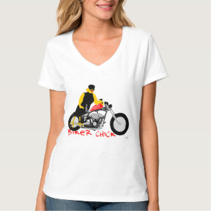 T-shirt BIKER CHICK assise sur sa moto