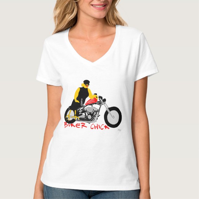 T-shirt BIKER CHICK assise sur sa moto (Devant)