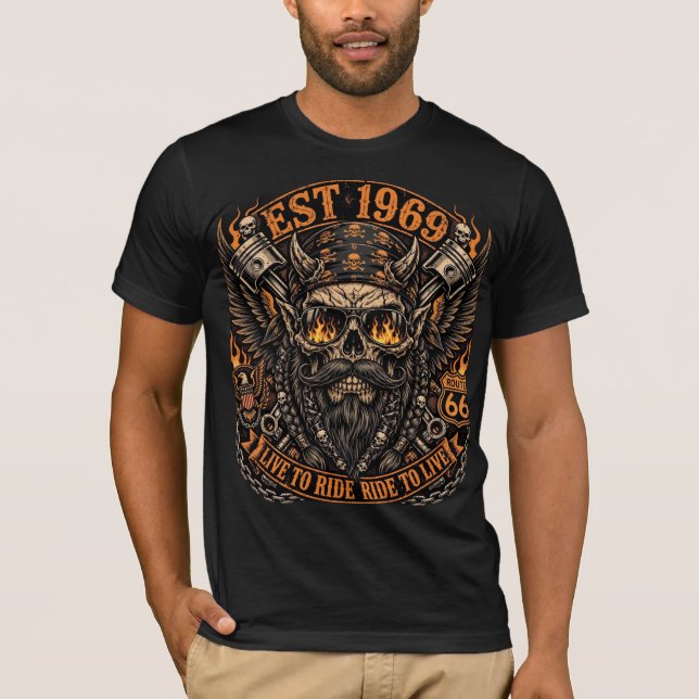 T-shirt Biker Crâne Barbu Est 1969 (Devant)
