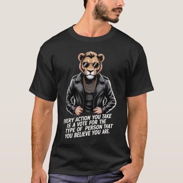 T-shirt Biker Lion Motivational Quote Tee | Every Action I (Devant)