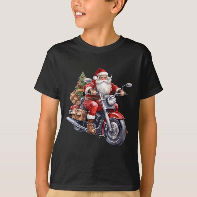 T-shirt Biker Santa Claus Sur Moto Amusants Noël Biki (Devant)