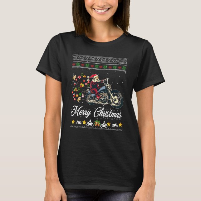 T-shirt Biker Santa Motorcycle Fan Merry Christmas Xmas Ho (Devant)