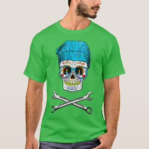 T-shirt Biker Skull mask with cross wrenchs speed racer fa