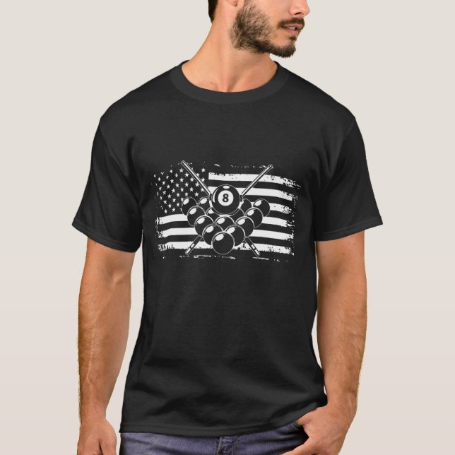 T-shirt Billard billard billard américain drapeau cadeau (Devant)