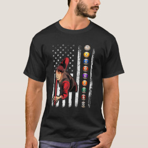 T-shirt Billard Lover Drapeau Américain Rétro Billard 4E