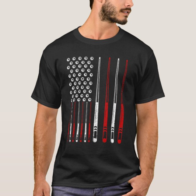 T-shirt Billard Queue Sticks Snooker American Billiards (Devant)