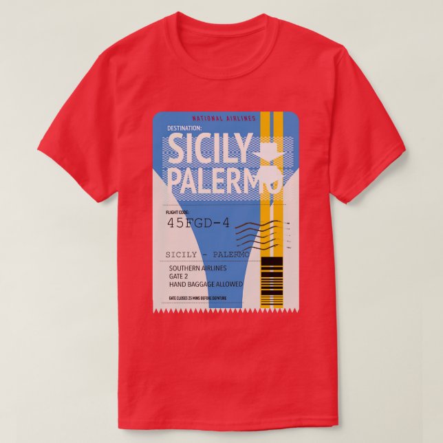 T-shirt Billet d'avion Sicile Palerme (Design devant)