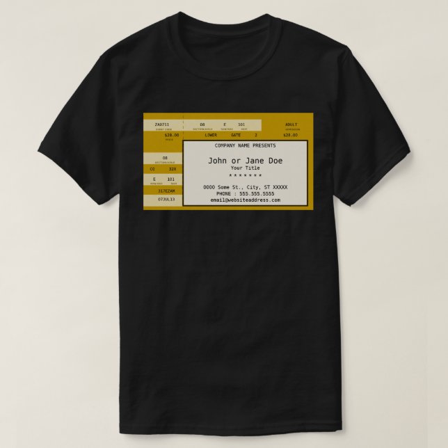 T-shirt billet de concert d'or (Design devant)