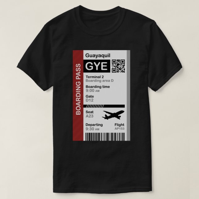T-shirt Billet de destination de vol de la carte d'embarqu (Design devant)