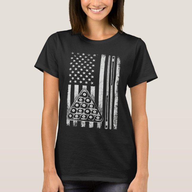 T-shirt Billiard Game  USA American Flag Pool Player Sport (Devant)