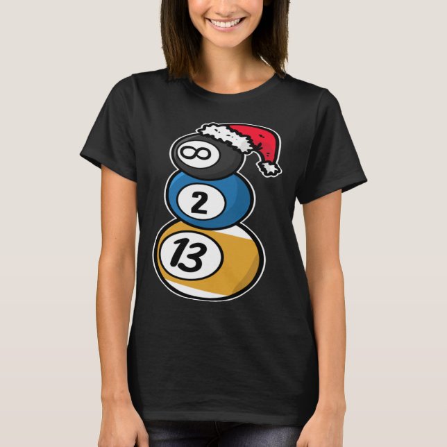 T-shirt Billiards Christmas Snowman with Pool Table Balls  (Devant)