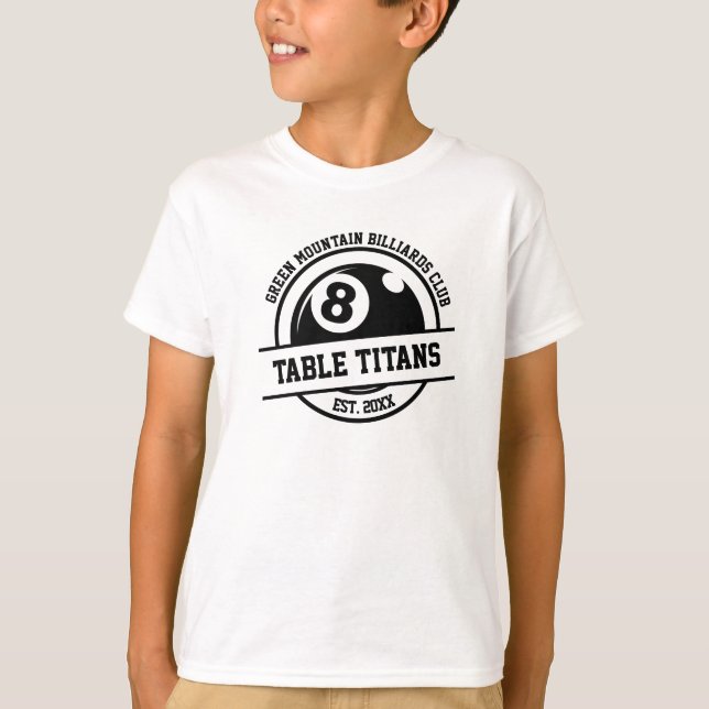 T-shirt Billiards Pool Club Équipe Ligue Nom Année Sponsor (Devant)