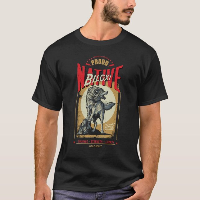 T-shirt Biloxi Amérindien Né Wolf Spirit Ret (Devant)