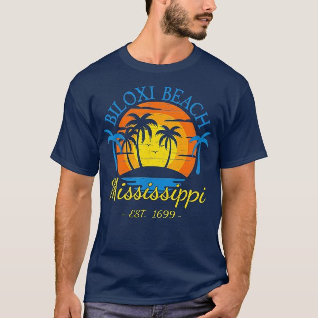 T-shirt Biloxi Beach Mississippi Beach Sunset Palm (Devant)
