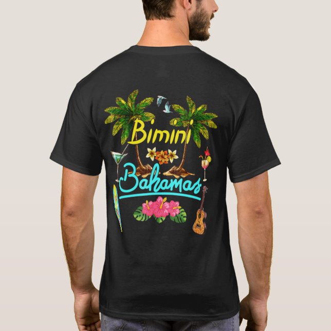 T-shirt Bimini Bahamas Beach Summer Palm Surf Sun Set Palm (Dos)