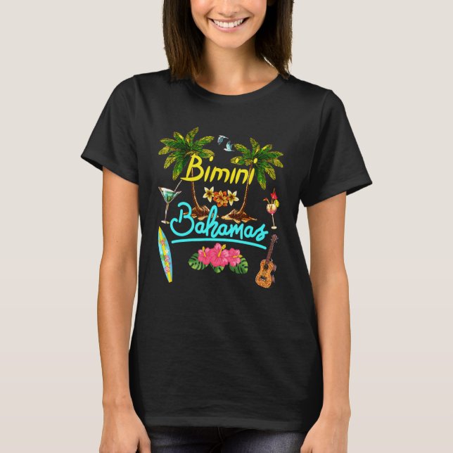 T-shirt Bimini Bahamas Beach Summer Palm Surf Sun Set Palm (Devant)